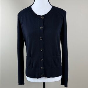 George Classic Black Sweater Button-Front Cardigan Gold Buttons Women's Size M
